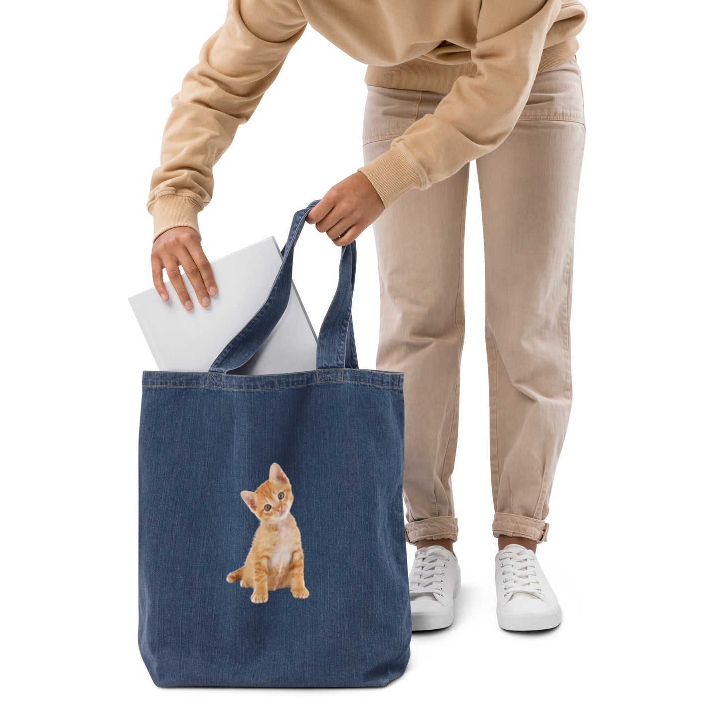 Orange Cat Denim Tote