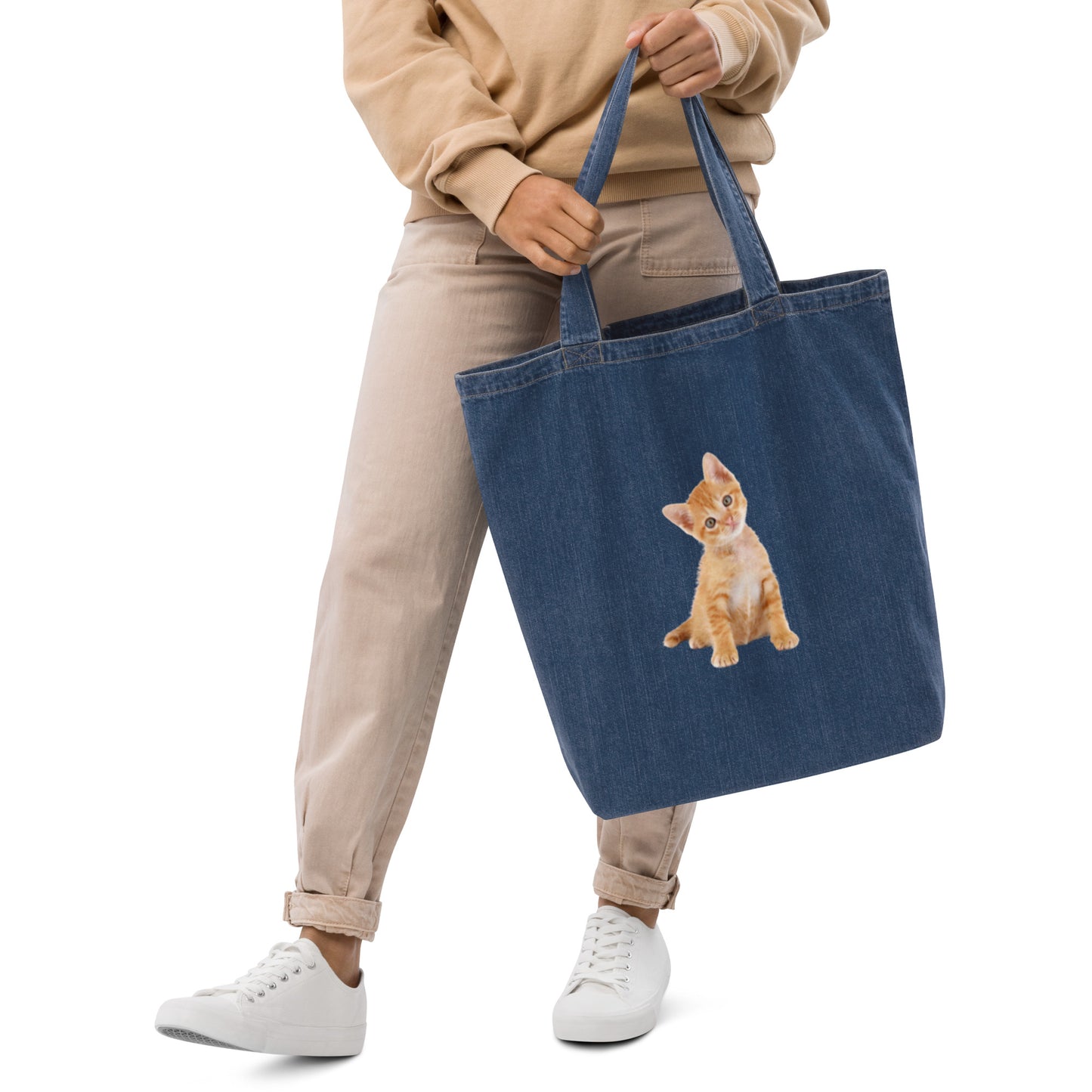 Orange Cat Denim Tote